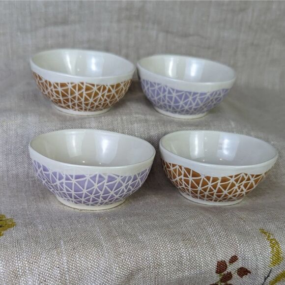 Creative Co-Op Patterned Stoneware Bowls Purple and Brown Set of 4 - Picture 2 of 6